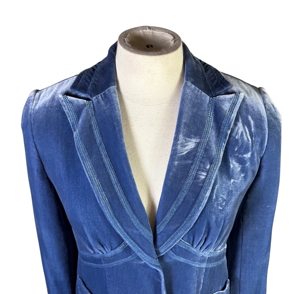 Laundry by Shelli Segal Blue Silk Blend Velvet Blazer Jacket Size 8 J5619 - Picture 3 of 11